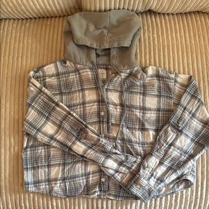Distressed hooded and cropped American Eagle flannel